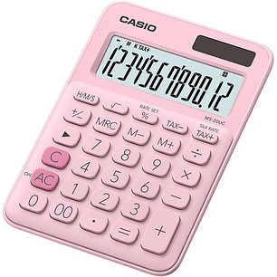Casio MS-20UC Calculadora de Sobremesa Pequeña - Pantalla LCD de 12 Digitos - Alimentacion Solar y Pilas - Color Rosa