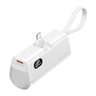 Vention PowerBank 4800mAh - Lightning - Carga Rapida 22.5W - Conector Plegable - Color Blanco