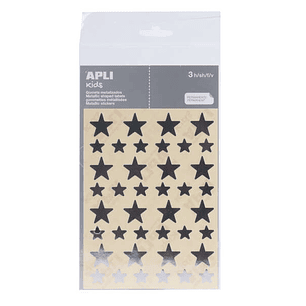 Apli Bolsa de Gomets en Forma de Estrella - Tamaño 12.5mm y 19.5mm - Adhesivo Permanente Plata - 3 Hojas y 120 Gomets - Normas EN-71 y FSC - Adhesivo 