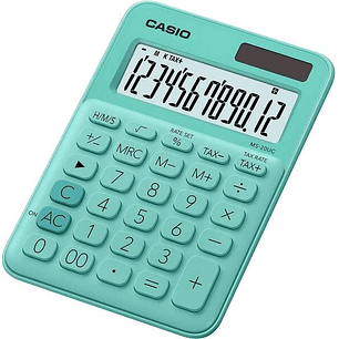 Casio MS-20UC Calculadora de Sobremesa Pequeña - Pantalla LCD de 12 Digitos - Alimentacion Solar y Pilas - Color Verde