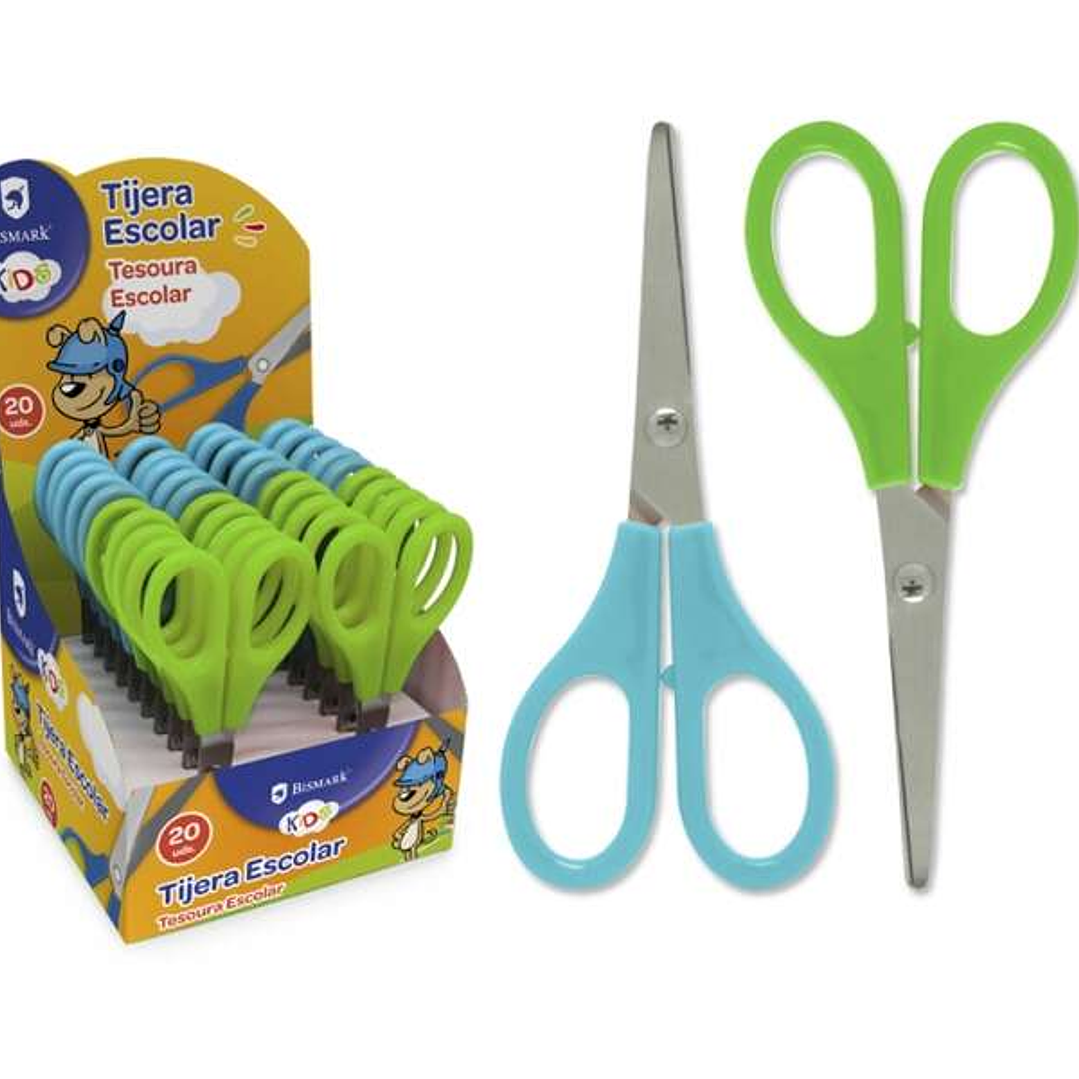 Bismark Kids Tijera Escolar 13cm - Mangos en Plastico - Punta Roma - Colores Azul y Verde 1