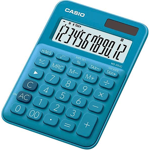 Casio MS-20UC Calculadora de Sobremesa Pequeña - Pantalla LCD de 12 Digitos - Alimentacion Solar y Pilas - Color Azul