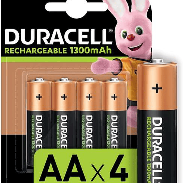 Duracell Pack de 4 Pilas Recargables NiHM AA LR6 1.2V 1300mAh Precargadas 1