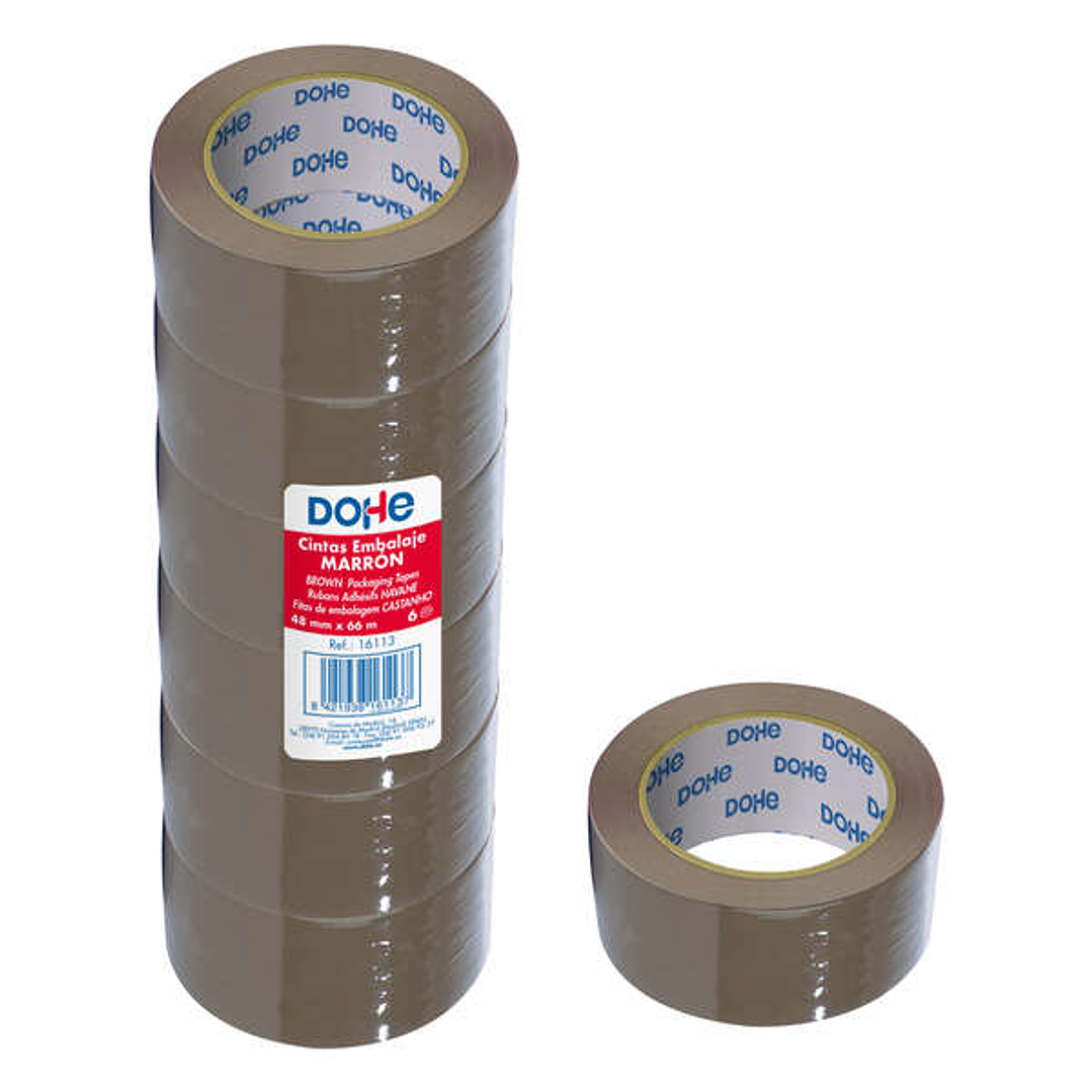 Dohe Pack de 6 Rollos de Precinto de Polipropileno - Medidas 48mm x 66m - Color Marron 1