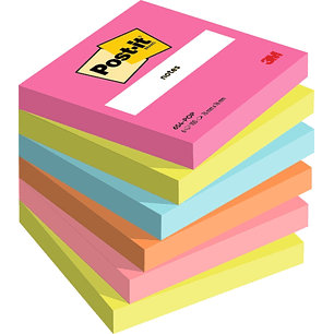 Post-It Pack de 6 Blocs de 100 Notas Adhesivas Reposicionables - Forma Cuadrada - 76x76mm - Colores Surtidos