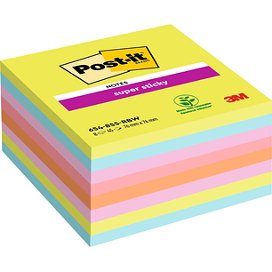 Post-It Super Sticky Pack de 8 Blocs de 45 Notas Adhesivas Reposicionables - 76x76mm - 100% PEFC - Colores Surtidos