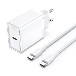 Vention Cargador de Pared USB-C 25W - Cable USB-C 1m - PD3.0 - Color Blanco