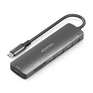 Aisens USB-C Dock 7 en 1 - USB-C a 1xHDMI - 3xUSB-A - 1xUSB-C 100W - 1xSD - 1xMicroSD - 15cm - Color Gris
