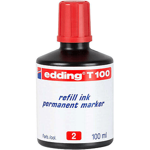 Edding T100 Bote de Recarga para Rotulador Permanente - Capacidad 100ml - Color Rojo