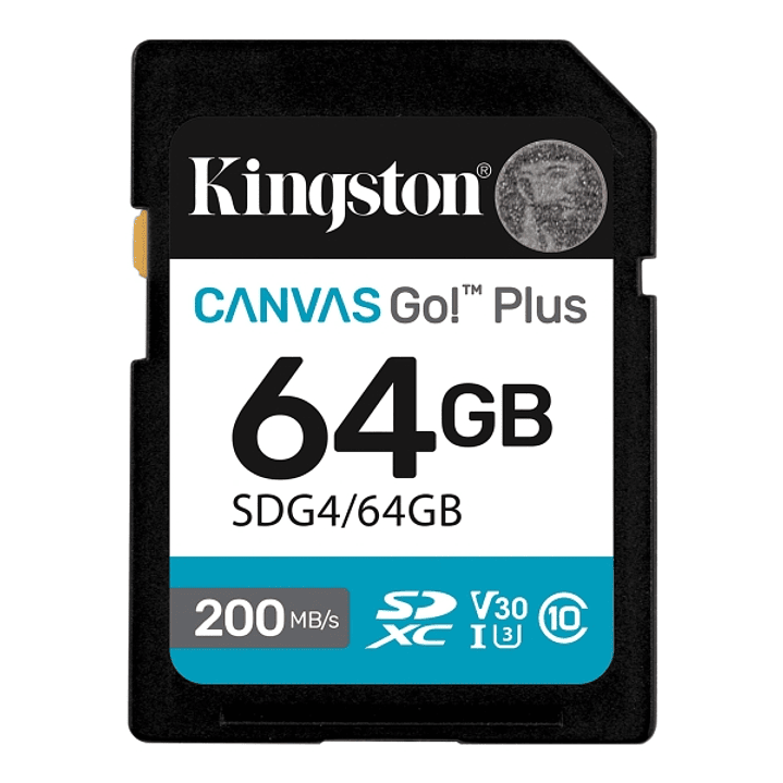 Kingston Tarjeta SDXC 64GB UHS-I U3 V30 Clase 10 200MB/s Canvas Go Plus 1