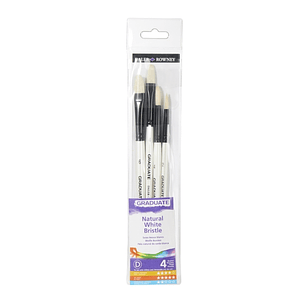 Daler Rowney Graduate Pack de 4 Pinceles para Oleo - Pelo de Cerda Natural - Mango Corto