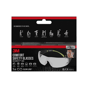 3M Securefit Gafas de Seguridad - Lentes Incoloras - Antivaho - Antirrayaduras - Proteccion UV - Color Transparente
