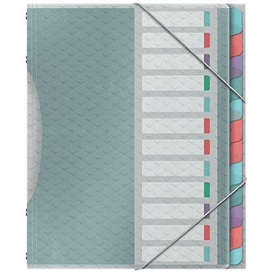 Esselte Colour'Breeze Clasificador con 12 Pestañas Multicolor - Para Formato A4 - 3 Solapas en la Contraportada - Polpropileno en Relieve - Cierre con