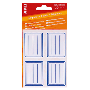 Apli Etiquetas Adhesivas Escolares Basicas - Tamaño 50x38mm - Ribete Azul - Adhesivo Permanente - Ideal para Marcar e Identificar - Color Blanco