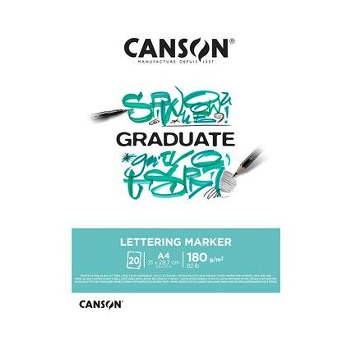Canson Graduate Lettering Rotulador Bloc Encolado de 20 Hojas A3 - 180g - Satinado - Color Blanco 1