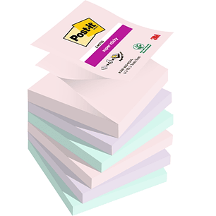 Post-It Super Sticky Pack de 6 Blocs de 90 Notas Adhesivas Reposicionables - Forma Cuadrada - 76x76mm - en Zig-Zag - Colores Surtidos