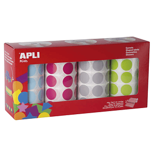 Apli Pack de 4 Rollos de Gomets Redondos Ø 20mm - 1770 Gomets por Rollo - Adhesivo Permanente - 7080 Gomets en Total - Ideales para Escuelas Infantile