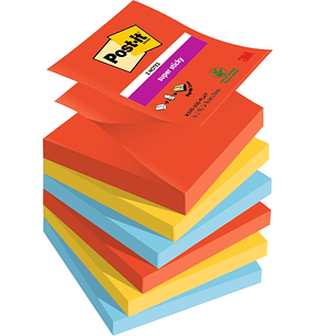 Post-It Super Sticky Pack de 6 Blocs de 90 Notas Adhesivas Reposicionables - Forma Cuadrada - 76x76mm - en Zig-Zag - Colores Surtidos