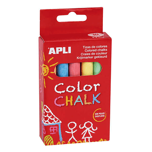 Apli Tizas Redondas de Colores Surtidos - Pack de 10 Tizas de Ø 9 x 80mm - sin Polvo - Ideales para Escribir, Dibujar y Colorear en Pizarras y Pavimen