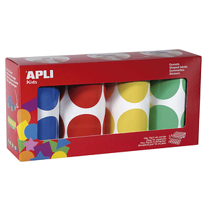 Apli Pack de 4 Rollos de Gomets Redondos Ø 45mm - 354 Gomets por Rollo - Adhesivo Permanente - 1416 Gomets en Total - Ideales para Escuelas Infantiles
