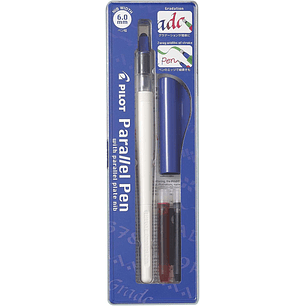 Pilot Pack de Pluma Estilografica Parallel Pen 6.0mm - Punta de Acero - Trazo de 6.0mm - 2 Recargas - Color Negro/Rojo