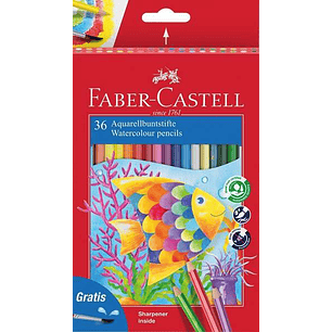 Faber-Castell Classic Colour Acuarelable Pack de 36 Lapices de Colores Hexagonales Acuarelables + Pincel - Resistencia a la Rotura - Colores Surtidos