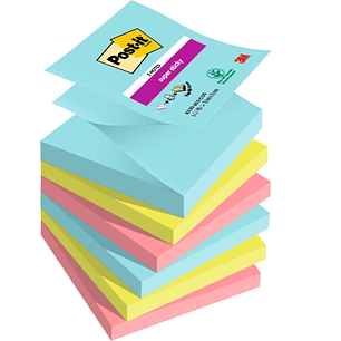 Post-It Super Sticky Pack de 6 Blocs de 90 Notas Adhesivas Reposicionables - Forma Cuadrada - 76x76mm - en Zig-Zag - Colores Surtidos