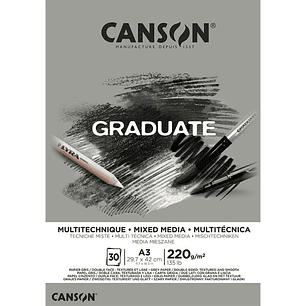 Canson Graduate Mix Media Bloc Encolado de 30 Hojas A3 - 220g - Grano Fino - Color Gris