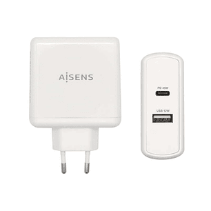 Aisens Cargador para Smartphone 57W 1x USB-C PD3.0 45W, 1x USB-A 5V/2.4A 12W