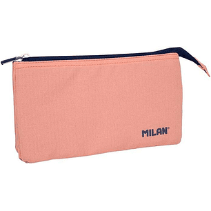 Milan Serie 1918 Estuche Portatodo 5 Compartimentos - Tejido Resistente a las Roturas y Rasgaduras - Medidas 22x12x4cm - Color Rosa