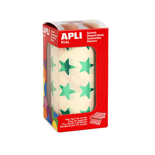 Apli Gomets Estrella Verde Metalizado - Tamaño 19.5mm - 1416 Gomets por Rollo - Adhesivo Permanente - Ideal para Escuelas y Talleres Infantiles - Cump