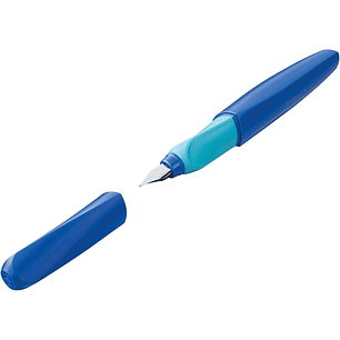 Pelikan Twist Pluma Estilografica Escolar Recargable - Plumilla de Acero Inoxidable Punto M - Cuerpo Color Azul (814737)