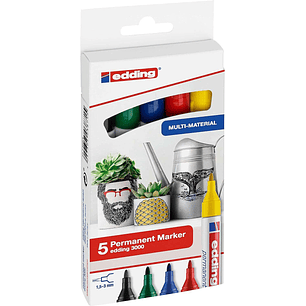 Edding 3000 Pack de 5 Rotuladores Permanentes - Punta Redonda de 1.5mm - Trazo entre 1.5 y 3mm - Recargable - Secado Rapido - Color Surtidos
