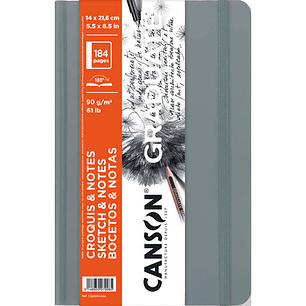 Canson Graduate Sketch Cuaderno con 92 Hojas - 14x21.6cm - 90g - Grano Fino - Tapa Dura - Color Gris Claro