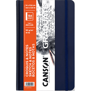 Canson Graduate Sketch Cuaderno con 92 Hojas - 14x21.6cm - 90g - Grano Fino - Tapa Dura - Color Azul Oscuro