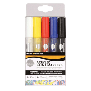 Daler Rowney Simply Pack de 5 Rotuladores Acrilicos - Secado Rapido - Base de Agua - Colores Surtidos