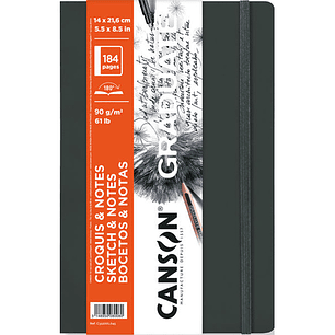 Canson Graduate Sketch Cuaderno con 92 Hojas - 14x21.6cm - 90g - Grano Fino - Tapa Blanda - Color Gris Oscuro