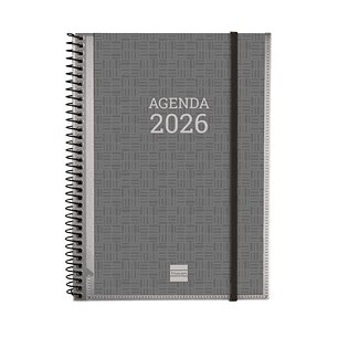 Finocam Basics Agenda - Anual 2026 - con Espiral - Personalizable - Formato E10 - 162x14x212mm - Semana Vista Horizontal - Color Gris