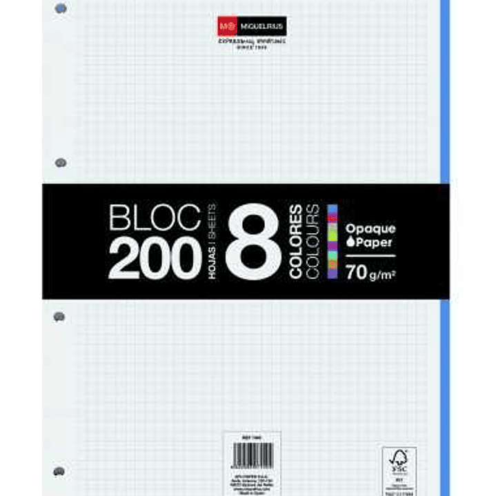Miquel Rius Bloc8 Bloc Encolado Formato A4 Cuadricula 5x5mm - 200 Hojas de 70gr con 4 Taladros - Base de Carton 1