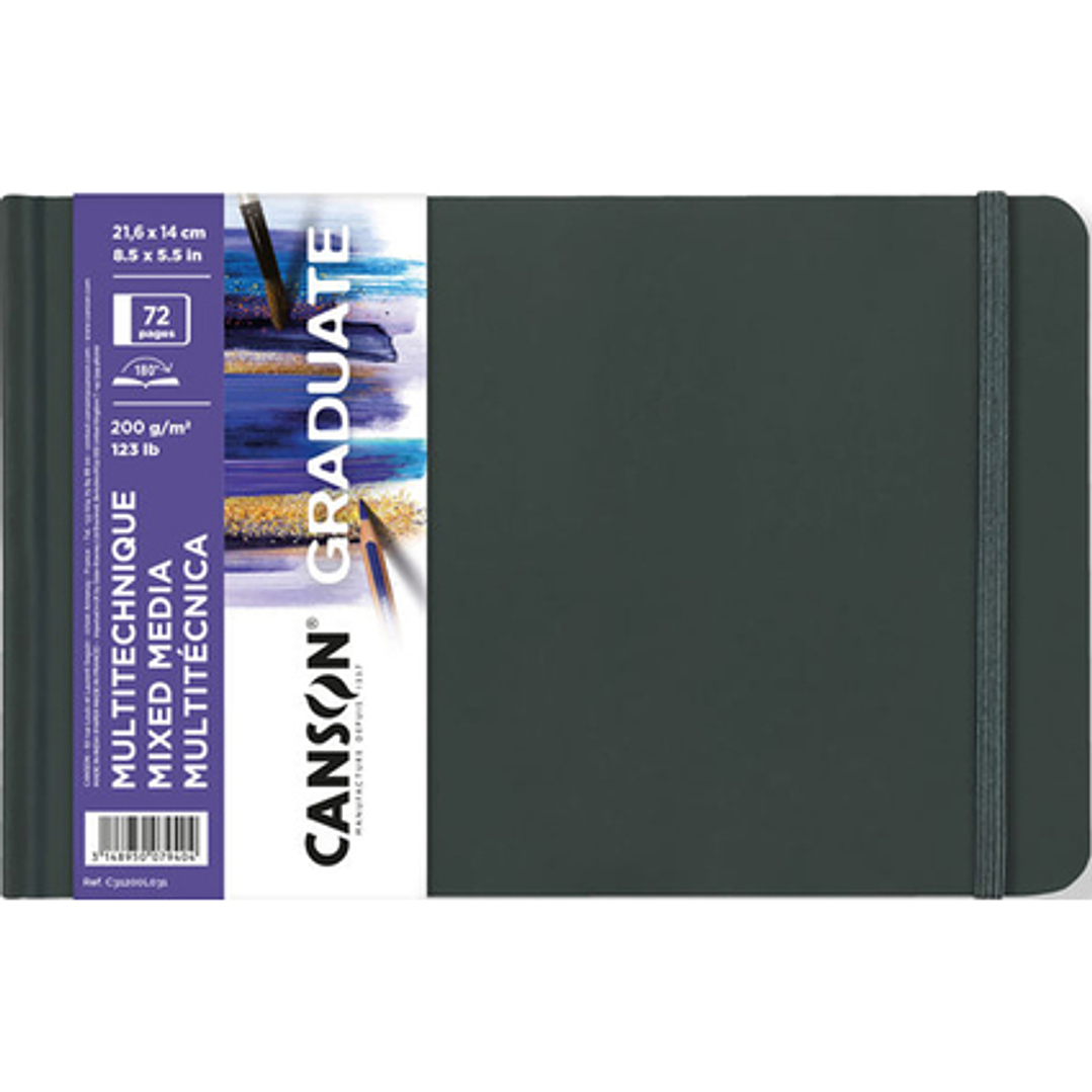 Canson Graduate Mix Media Cuaderno - 36 Hojas de 21.6x14cm - 200g - Grano Fino - Color Blanco 1