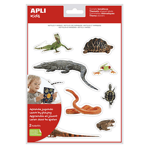 Apli Gomets Tematicos Realistas de Reptiles y Anfibios - 20 Gomets - Imagenes Realistas para Relacionar Animales - Adhesivo Removible - Adhesivo Base 
