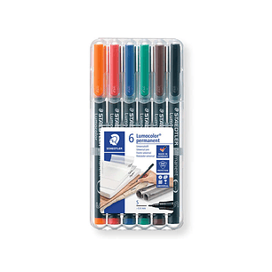 Staedtler Lumocolor 317 Pack de 6 Rotuladores Permanentes - Punta Media Redonda - Trazo 1mm Aprox - Capuchon con Clip - Secado Rapido - Colores Surtid
