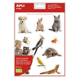 Apli Gomets Tematicos Realistas de Mascotas - 22 Gomets en 2 Hojas - Imagenes Realistas para Relacionar Animales Domesticos - Adhesivo Removible - Nor