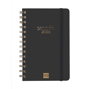 Finocam Alma Agenda - Anual 2026 - con Espiral - Formato E5 - 131x19x190mm - Semana Vista Horizontal - Color Negro