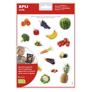 Apli Gomets Tematicos Realistas Alimentos del Huerto - 36 Gomets en 2 Hojas - Imagenes Realistas para Relacionar Alimentos - Adhesivo Removible - Adhe