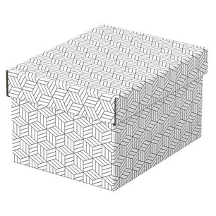 Esselte Pack de 3 Cajas Pequeñas de Almacenamiento con Tapa 200x150x255mm - Carton 100% Reciclado y Reciclable - Diseño Blanco con Dibujo