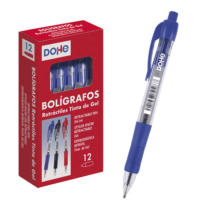 Dohe Boligrafos Retractiles de Tinta de Gel Permanente - Punta Bola de 0.7mm - Trazo de 0.4mm - Resistente al Agua - Cuerpo de Plastico - Grip de Cauc 1