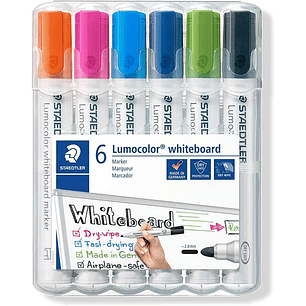 Staedtler Lumocolor 351 Pack de 6 Marcadores para Pizarra Blanca - Secado Rapido - Colores Surtidos