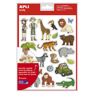 Apli Bolsa de Gomets Tematicos la Selva - 63 Gomets en 3 Hojas - Adhesivo Removible - Desarrollados con Educadores - Libre de Disolventes - Ilustracio