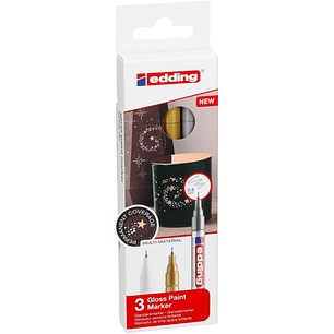 Edding 780 Pack de 3 Rotuladores Permanentes de Tinta Opaca - Punta Redonda - Trazo 0.8mm - Puntas de Recambio Disponibles - Secado Rapido - Colores B